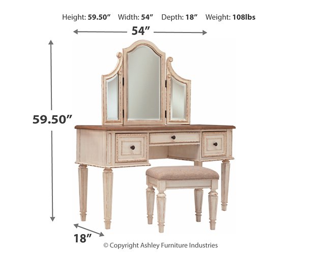 Realyn Vanity and Mirror with Stool