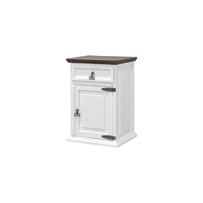 NIGHTSTAND 1 DOOR 1 DRAWER AGED WHITE TOBACCO TOP