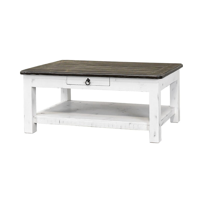 COFFEE TABLE WITH DRAWER SANDED WHITE WEATHERED WOOD TOP