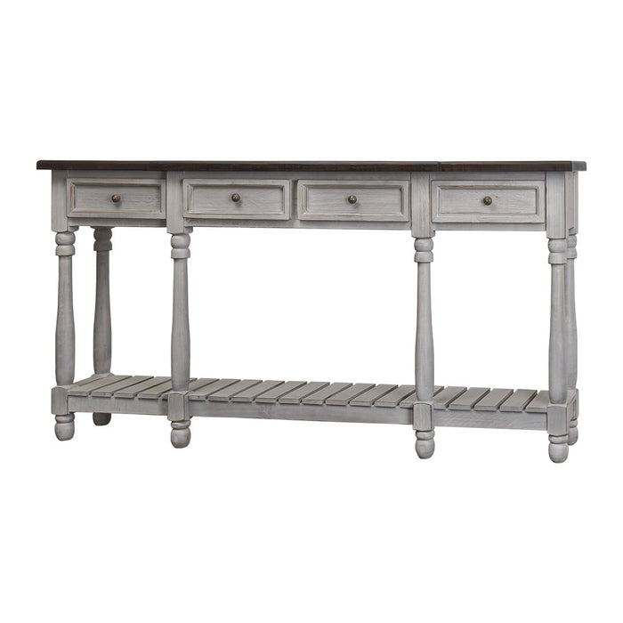 KENSLEY 4 DRAWER CONSOLE CASTELLO GRAY WITH SIERRA BROWN TOP