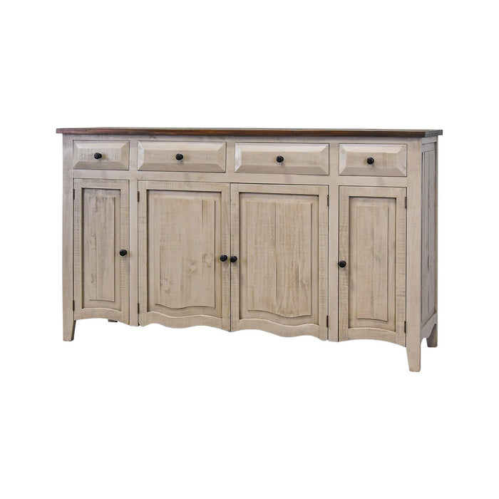 LINDEN 72" CONSOLE W/ 4 WOOD DOORS OLD GRAY TOBACCO TOP