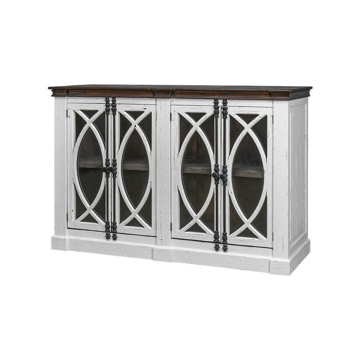 PESCARA 4 GLASS DOOR CONSOLE AGED WHITE TOBACCO TOP