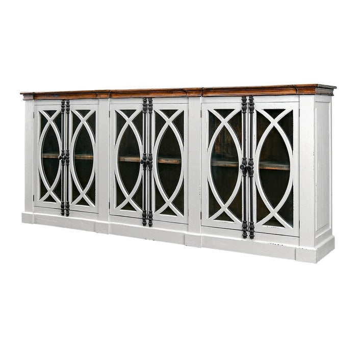 PESCARA 6 GLASS DOOR CONSOLE AGED WHITE TOBACCO TOP