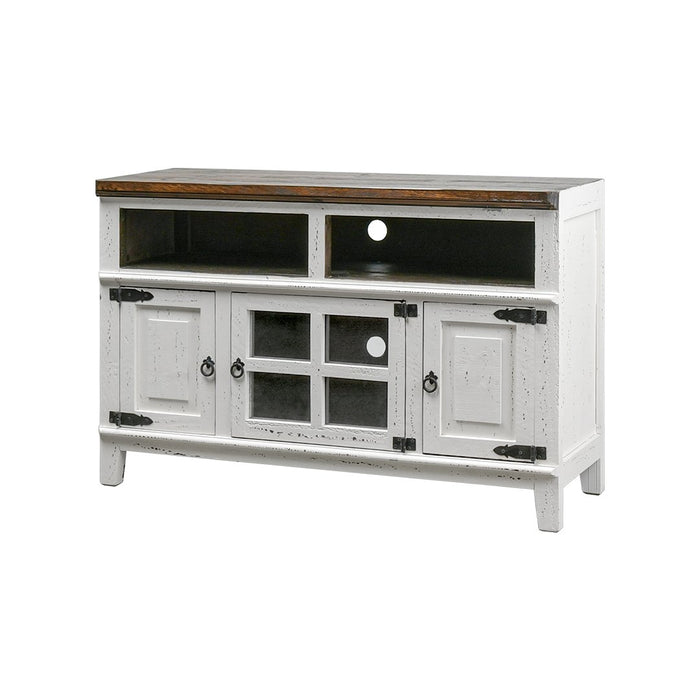 50" HACIENDA TV STAND AGED WHITE TOBACCO TOP