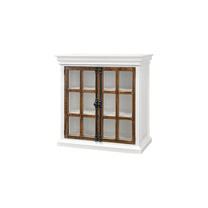 EMORY 2 DOOR CONSOLE W/GLASS IRON AGED WHITE TOBACCO