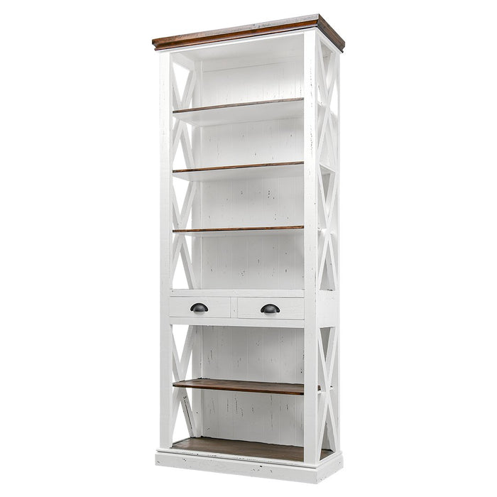 NEW YORK TALL BOOKCASE AGED WHITE TOBACCO TOP