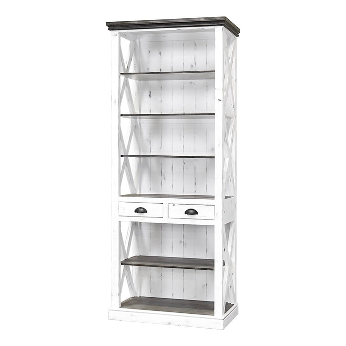 NEW YORK TALL BOOKCASE SANDED WHITE WEATHERED WOOD TOP