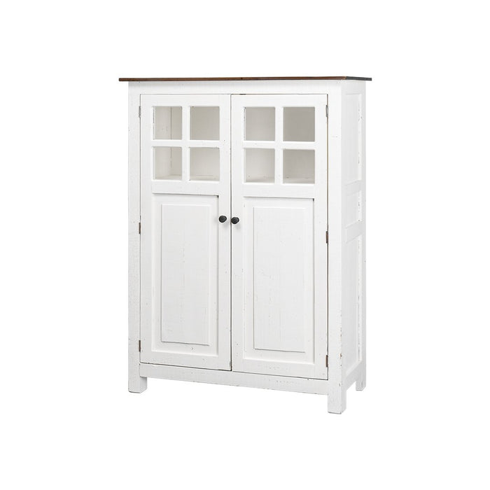 WILLIAMSBURG ARMOIRE 2 DOOR WITH GLASS AGED WHITE TOBACCO TOP WHITE INTERIOR